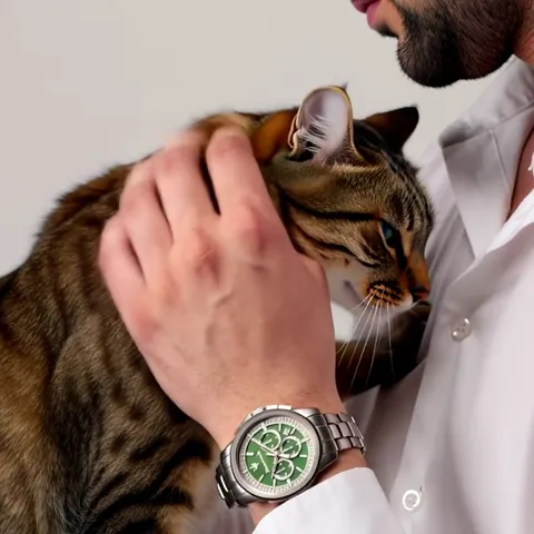 The finale: the watch close, the dial catching the light and returning to green. Five seconds have shown an unusual colo