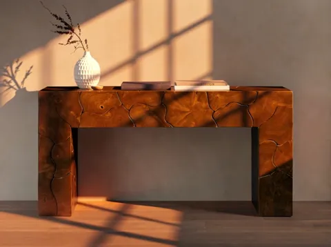 The light turns warm and window-frame shadows fall on the wall. The relief catches a side beam and the cracks prove to b