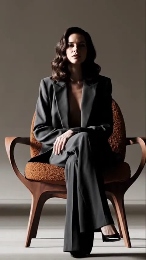 The finale: she leans back, the pose relaxed. Eight seconds have answered the first question anyone asks of a chair — is