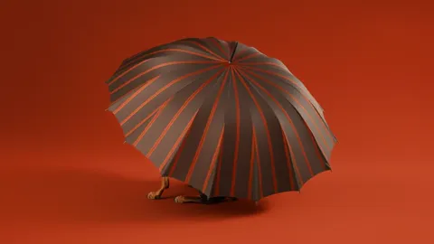 The umbrella opens by itself, with no hands. There are far more ribs than the usual eight — the canopy comes out almost 