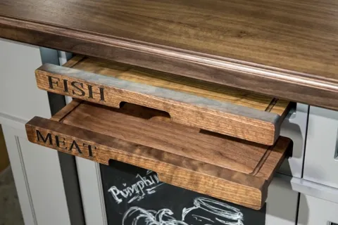 The finale: both boards at full extension, showing the thickness of the solid timber and the working face. Five seconds 