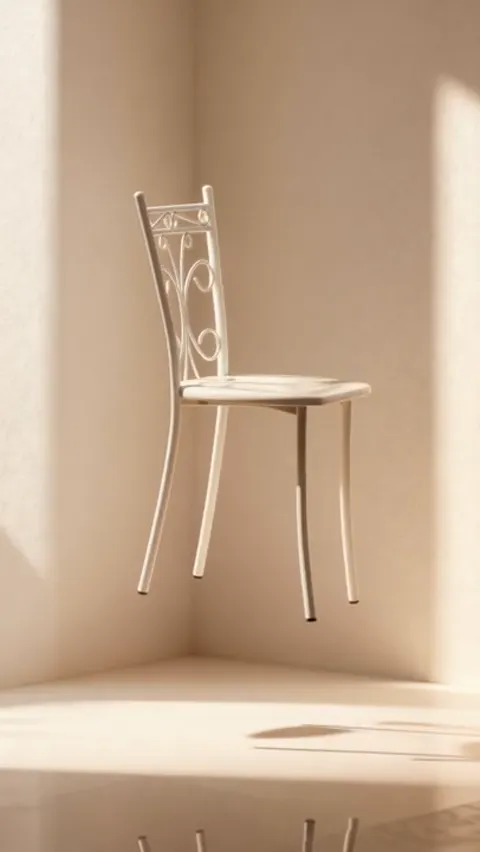 The angle shifts and the scrolls of the back turn. The pattern is three-dimensional: the rods are bent in several planes