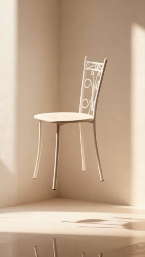The finale: the chair nearly in profile, the legs splayed slightly outward. Ten seconds have circled the chair, where th