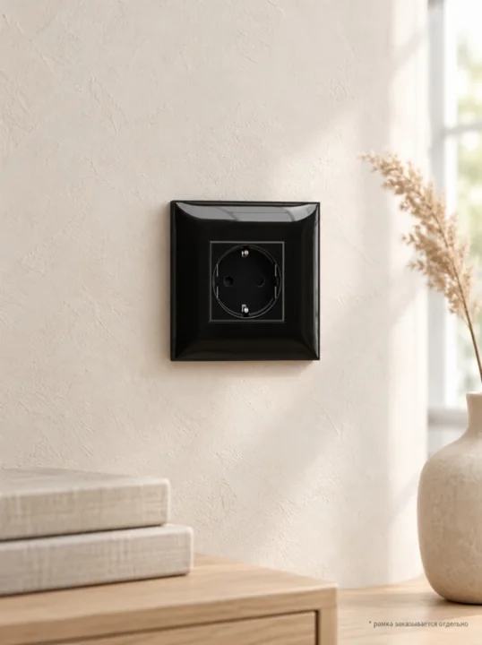 Product video made with AI — DKC Avanti 4402003 socket, Black Square, in an interior with changing light