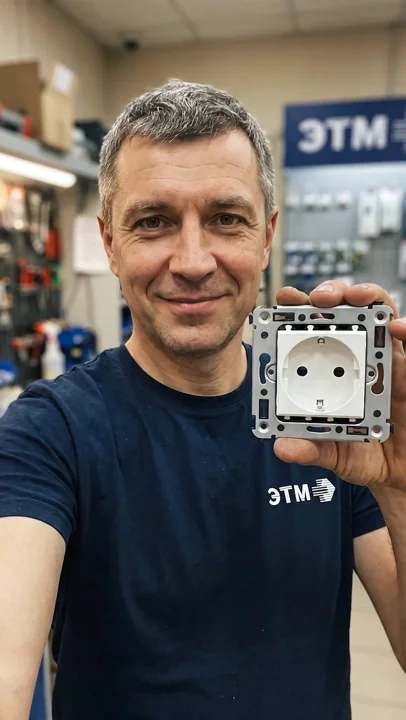 Product video made with AI — UGC review of the DKC Avanti 4400003 socket, White Cloud, in an ETM store