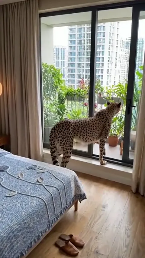 The finale: the cheetah on the window sill, the coverlet fully open again. Six seconds have held attention on a product 