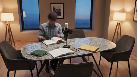 Evening, one person at the table with a book. A table for four to six does not look empty with a single sitter.