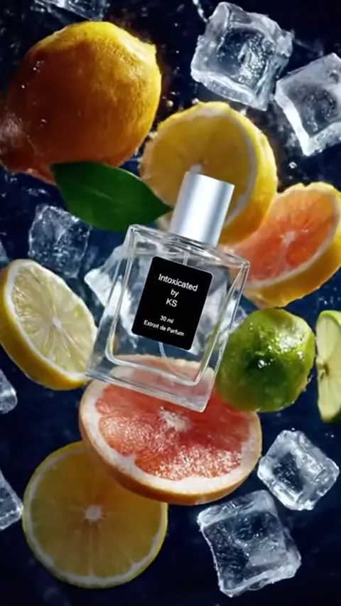 Ice and citrus part, the bottle larger. The label is legible and the liquid is almost colourless.