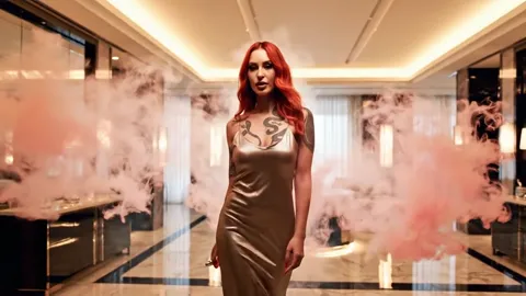 The finale: smoke around the whole figure, the bottle lowered. Eight seconds have shown a scent the only way available —