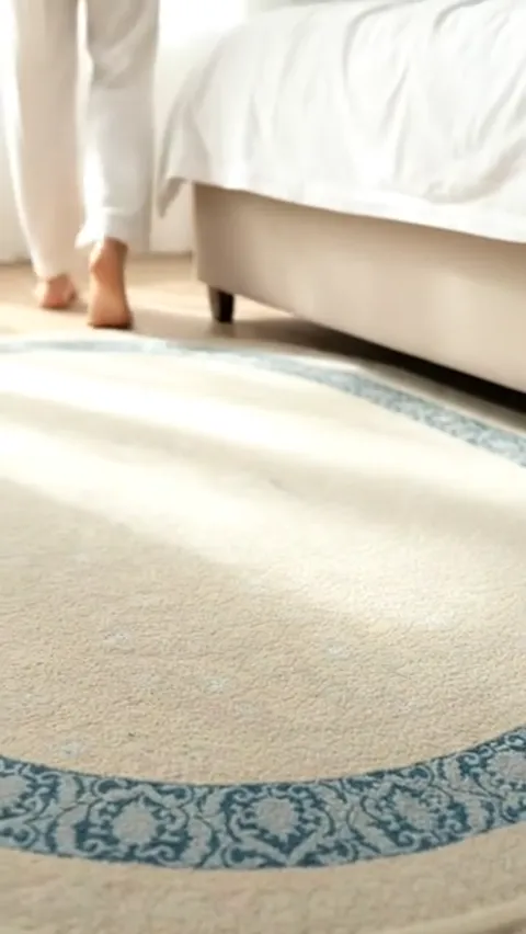 The finale: the feet leave, the rug is smooth again, the border reads whole. Eight seconds have answered the question pe