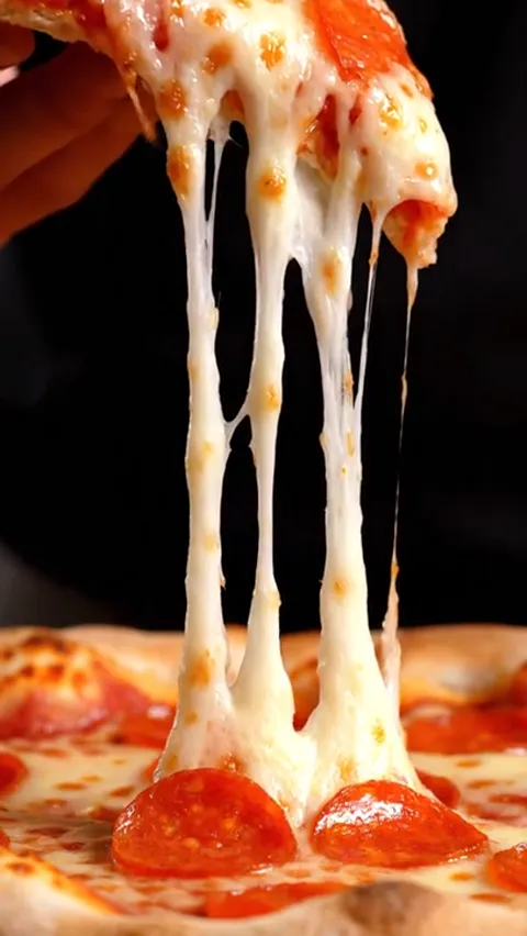 The strings thin but do not break. This is mozzarella rather than a blend: it pulls evenly, without clumping.