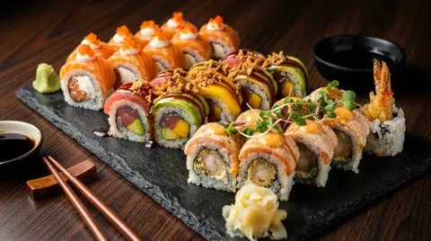 The finale: the set entire with chopsticks in frame. Five seconds have shown composition and freshness — the two questio