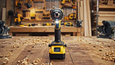 The work light comes on beside the chuck. The LED throws forward into the working area — a line in the description, and 