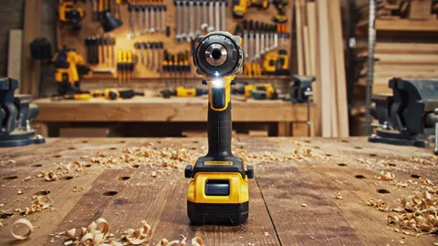 The finale: the drill head-on, the light burning, shavings on the bench. Eight seconds have shown the tool in a workshop