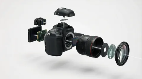The parts rotate and the lens separates into its elements. The number of optical groups is visible, and how they sit alo