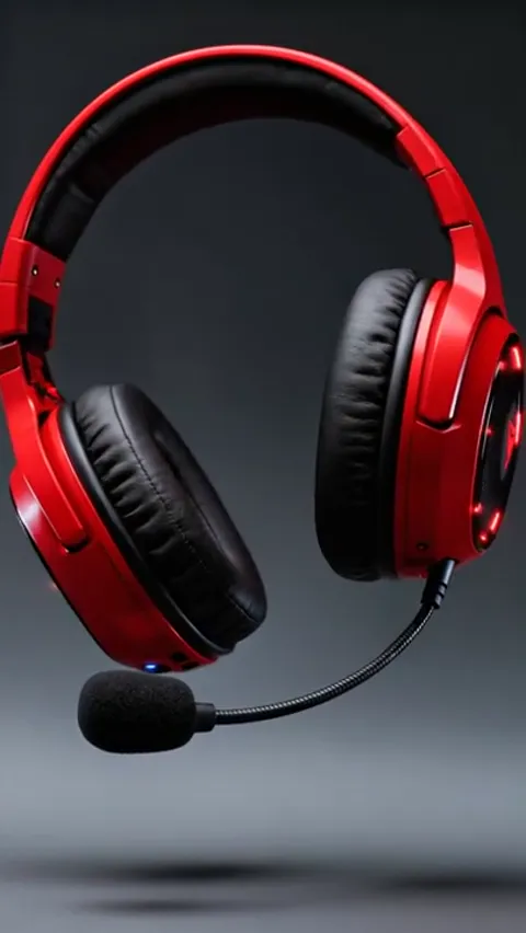 Turning to profile: the adjustable headband and the cup hinge. The mic is swung down into its working position.