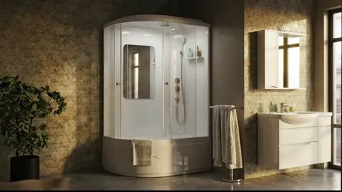 The glass begins to fog from below. Steam builds inside the cabin — the unit at work, shown without a single caption.
