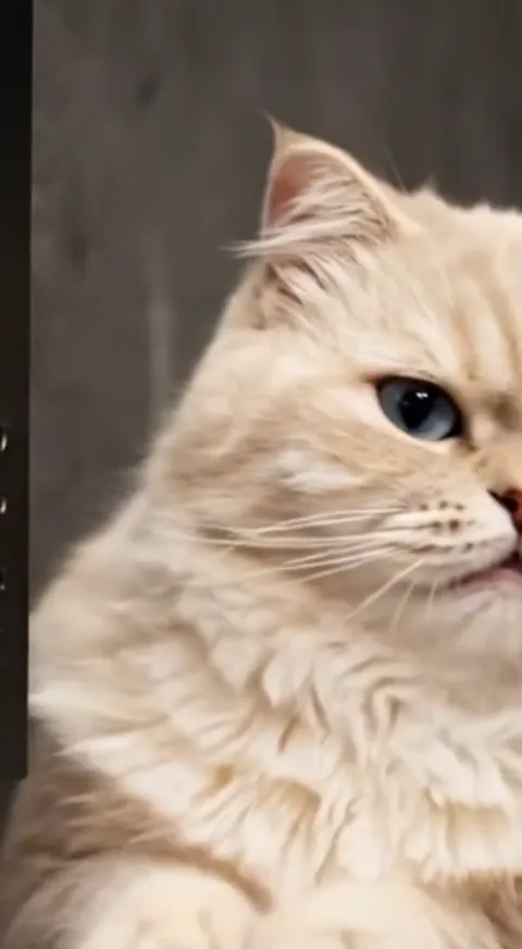 The finale: a close-up of a cat who plainly disapproves. Nineteen seconds have moved through three interiors and ended o