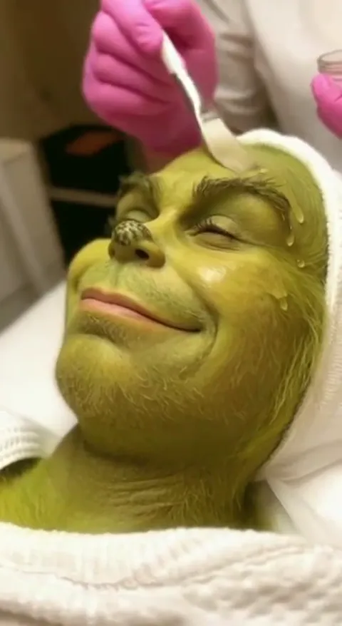 The brush travels across a cheek and the character squeezes its eyes shut with pleasure. The treatment is played entirel