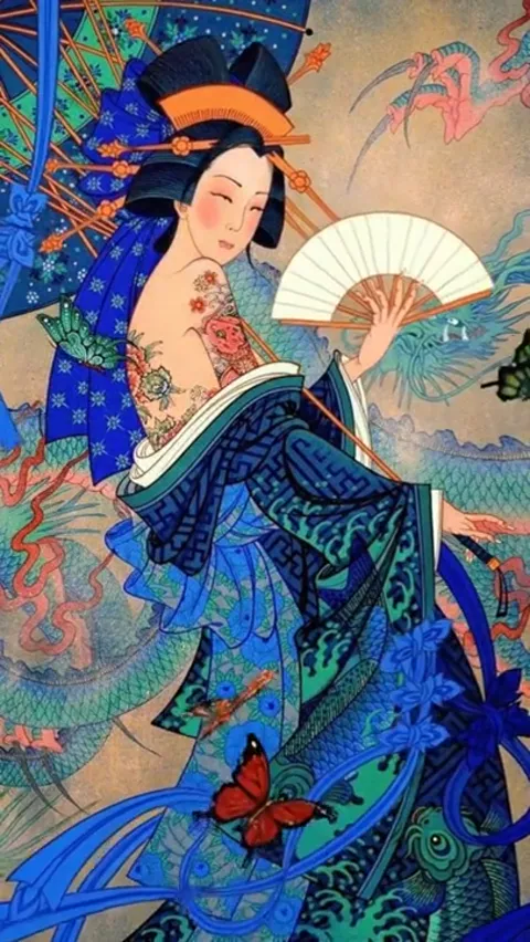 A butterfly settles on a sleeve. The image proves to be separated into depth layers: background, figure, flying element.