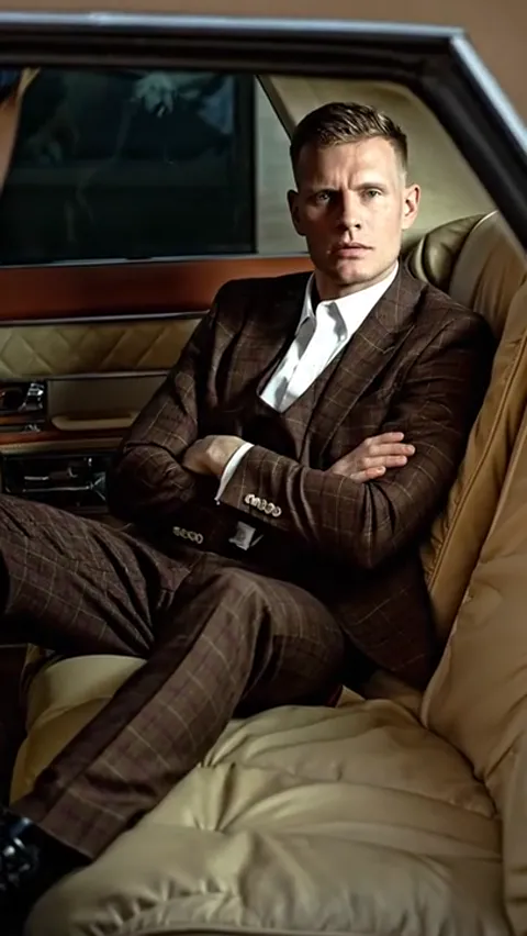 The finale: seated, arms crossed, the suit at rest. Eight seconds have shown a suit sitting down — the position it is wo